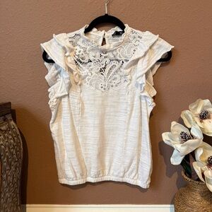Express White Lace Ruffle Blouse
